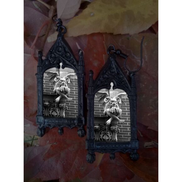 Gargoyle Earrings Gothic Arch Jewelry Stone Winged Statue Cathedral Art Goth - Picture 3 of 3